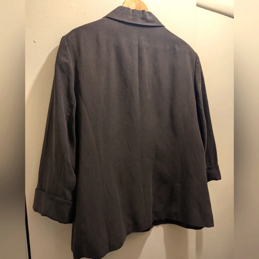 Chico's Brown Silk Linen Blend Blazer Button Front Collar 3/4 Sleeves- 3 (XL/16) - Picture 12 of 16